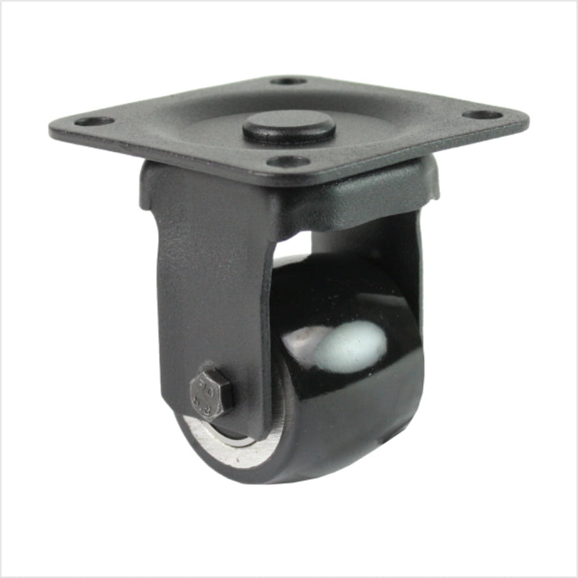 Mini rueda giratoria negra de alta resistencia B-MIB-691KBA con rueda abombada, diámetro de rueda de 50 mm, rueda giratoria industrial compacta para la construcción de muebles, tiendas y stands de exposición.