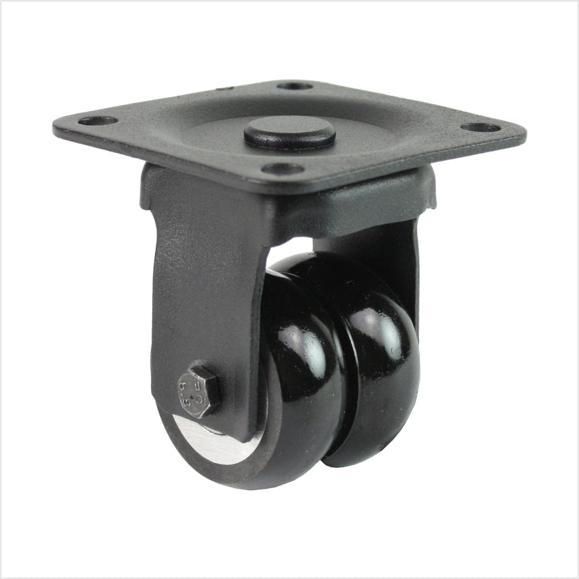 Mini rueda fija doble de alta resistencia B-MIB-691KBA con ruedas abombadas, diámetro de rueda 50 × 20 mm, rueda fija industrial compacta para altas capacidades de carga y seguimiento preciso.