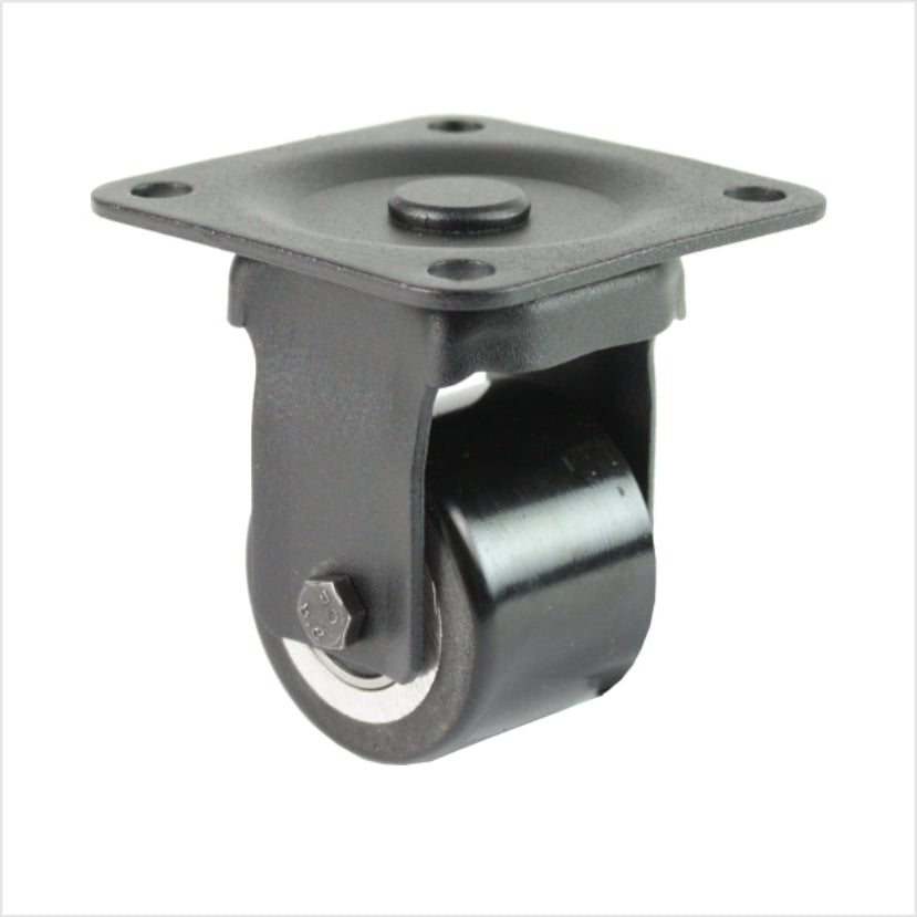 Mini rueda fija negra de alta resistencia B-MIB-691KFL con rueda doble plana, diámetro de rueda de 50 mm, rueda fija industrial compacta para la construcción de muebles, tiendas y stands de exposición.