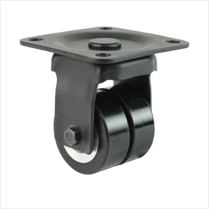 Mini rueda giratoria doble de alta resistencia B-MIB-691KFL con ruedas planas, diámetro de rueda 50 × 20 mm, rueda giratoria industrial compacta para altas capacidades de carga y guiado preciso.