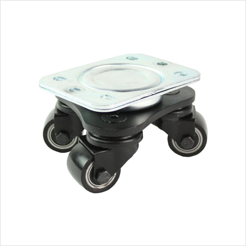 Mini tocadiscos negro de 35 mm de alta resistencia con ruedas de poliuretano negras: diseño discreto y neumáticos de PU negros resistentes al desgaste.