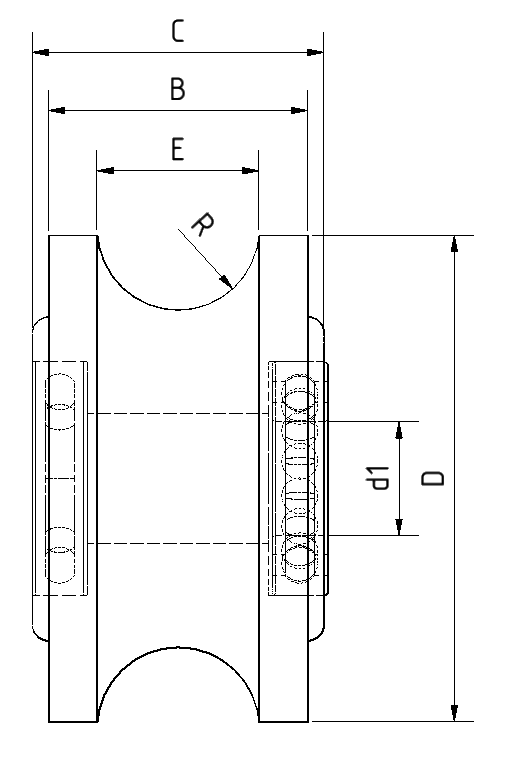 U-Profilrolle Edelstahl 1.4301 125×50 mm für 20 mm Rohr, Bohrung 20 mm