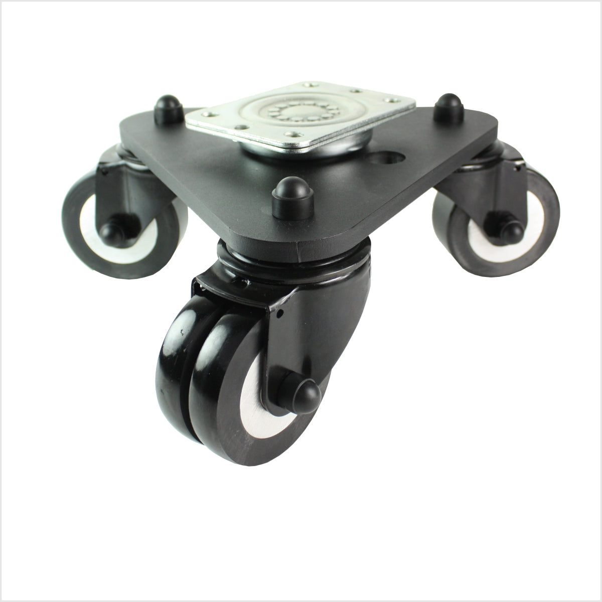 Plato giratorio de alta resistencia de 65 mm, negro, 3 ruedas convexas de poliuretano – Tipo DRT-MG/691KBA/065/30