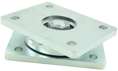 Rodamiento de bolas de empuje de alta resistencia con 2 placas de montaje, superior e inferior, que miden 140 x 110 mm.
