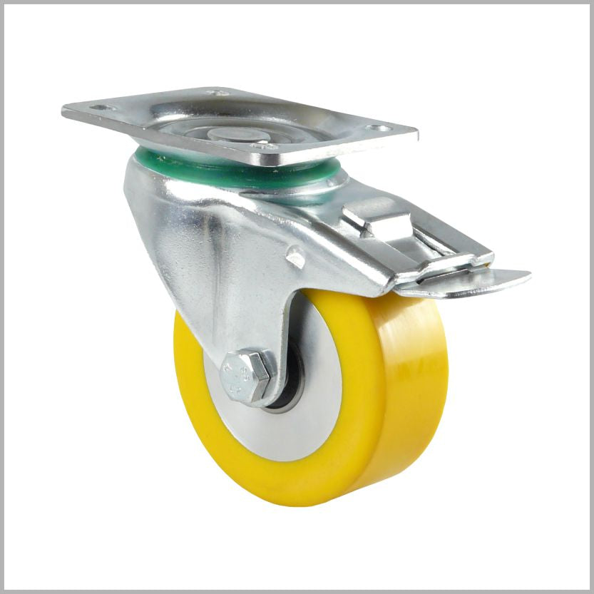 Rueda giratoria de 125 mm con freno, PU, ​​plana