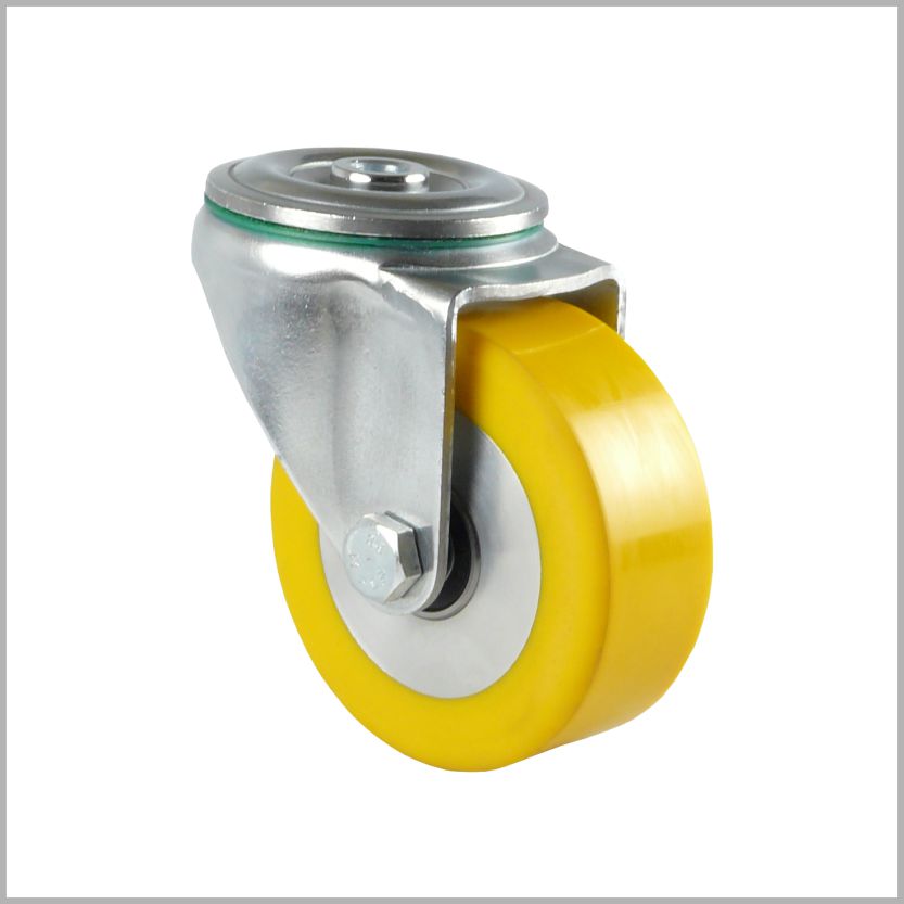Rueda giratoria de 100 mm, orificio trasero, PU, ​​plana