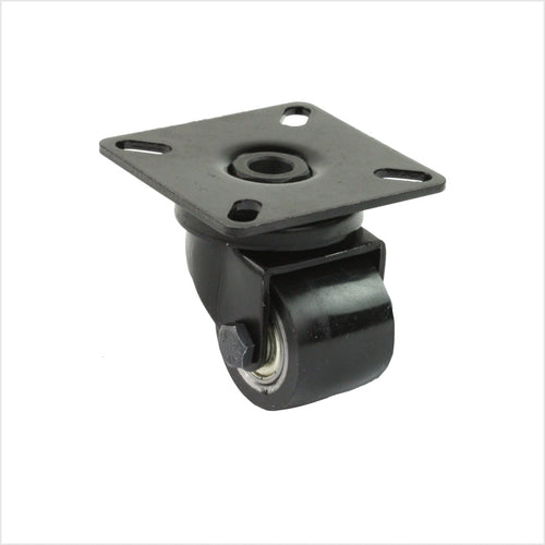Mini rueda giratoria - rueda de alta resistencia - con rueda de poliuretano negro de 35 mm, con placa de montaje para tornillos de 4 x 6 mm, carcasa con revestimiento negro