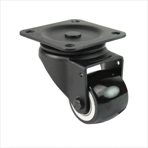 Mini rueda giratoria negra de alta resistencia L-MIB-691KBA con rueda abombada, diámetro de 50 mm, rueda giratoria industrial compacta para la construcción de muebles, tiendas y stands de exposición.