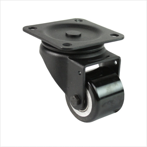 Mini rueda giratoria negra de alta resistencia L-MIB-691KFL con rueda doble plana, diámetro de rueda de 50 mm, rueda giratoria industrial compacta para la construcción de muebles, tiendas y stands de exposición.
