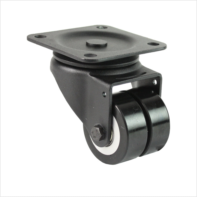 Mini rueda giratoria doble de alta resistencia L-MIB-691KFL con ruedas planas, placa y freno, diámetro de rueda 50 × 20 mm, rueda giratoria industrial compacta para altas capacidades de carga | particularmente fácil de girar