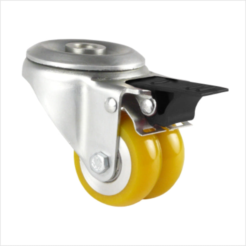 50 mm Mini-Schwerlast-Lenkrolle mit Polyurethan-Rad - Rückenloch - Totafeststeller