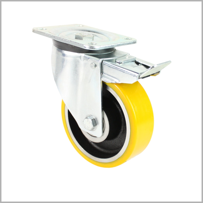 Rueda giratoria reforzada de 125 mm con freno, rueda de poliuretano, llanta de acero, rodamiento de bolas - LTB-L/120K/125/50
