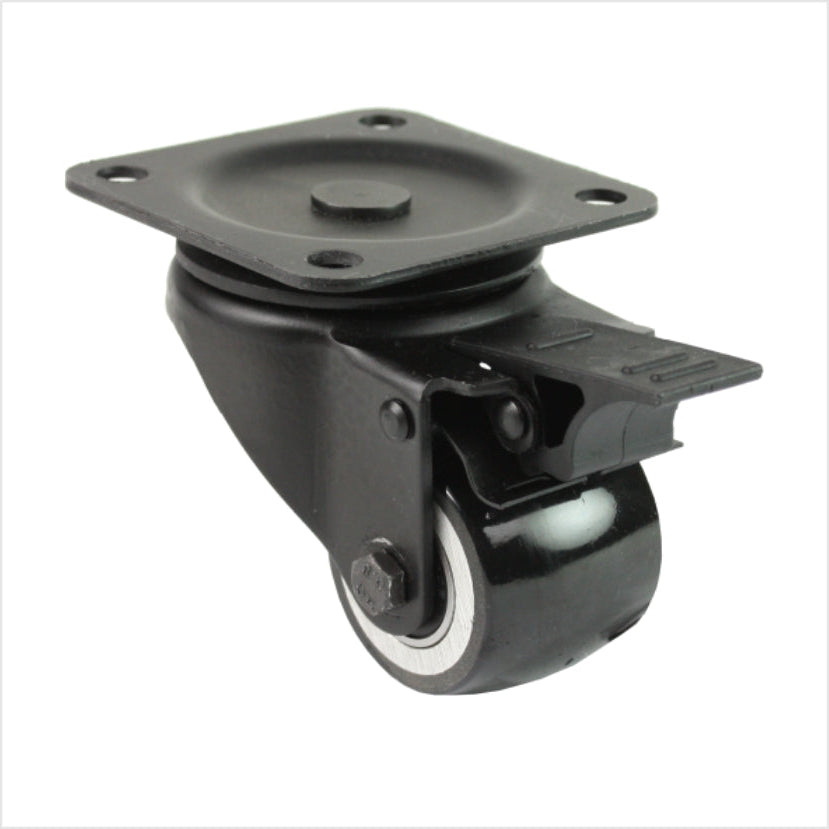 Mini rueda giratoria negra de alta resistencia LTB-MIB-691KBA con rueda abombada y freno, diámetro de la rueda 50 mm, rueda giratoria industrial compacta para la construcción de muebles, tiendas y stands de exposición.