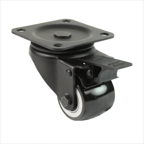 Mini rueda giratoria negra de alta resistencia LTB-MIB-691KBA con rueda abombada y freno, diámetro de la rueda 50 mm, rueda giratoria industrial compacta para la construcción de muebles, tiendas y stands de exposición.