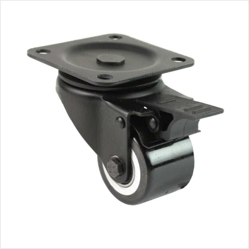 Mini rueda giratoria negra de alta resistencia LTB-MIB-691KFL con freno, rueda doble plana, diámetro de rueda de 50 mm, rueda giratoria industrial compacta para la construcción de muebles, tiendas y stands de exposición.