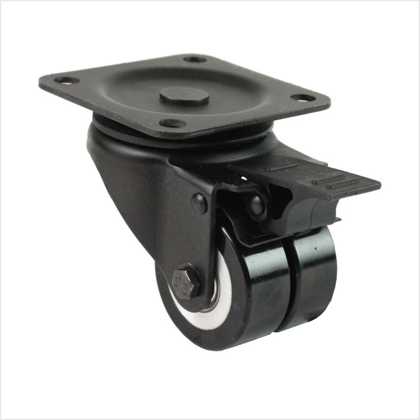 Mini heavy-duty swivel castor LTB-MIB-691KFL with flat double wheels and top plate, wheel size 50 × 20 mm, compact industrial castor for high load capacity applications