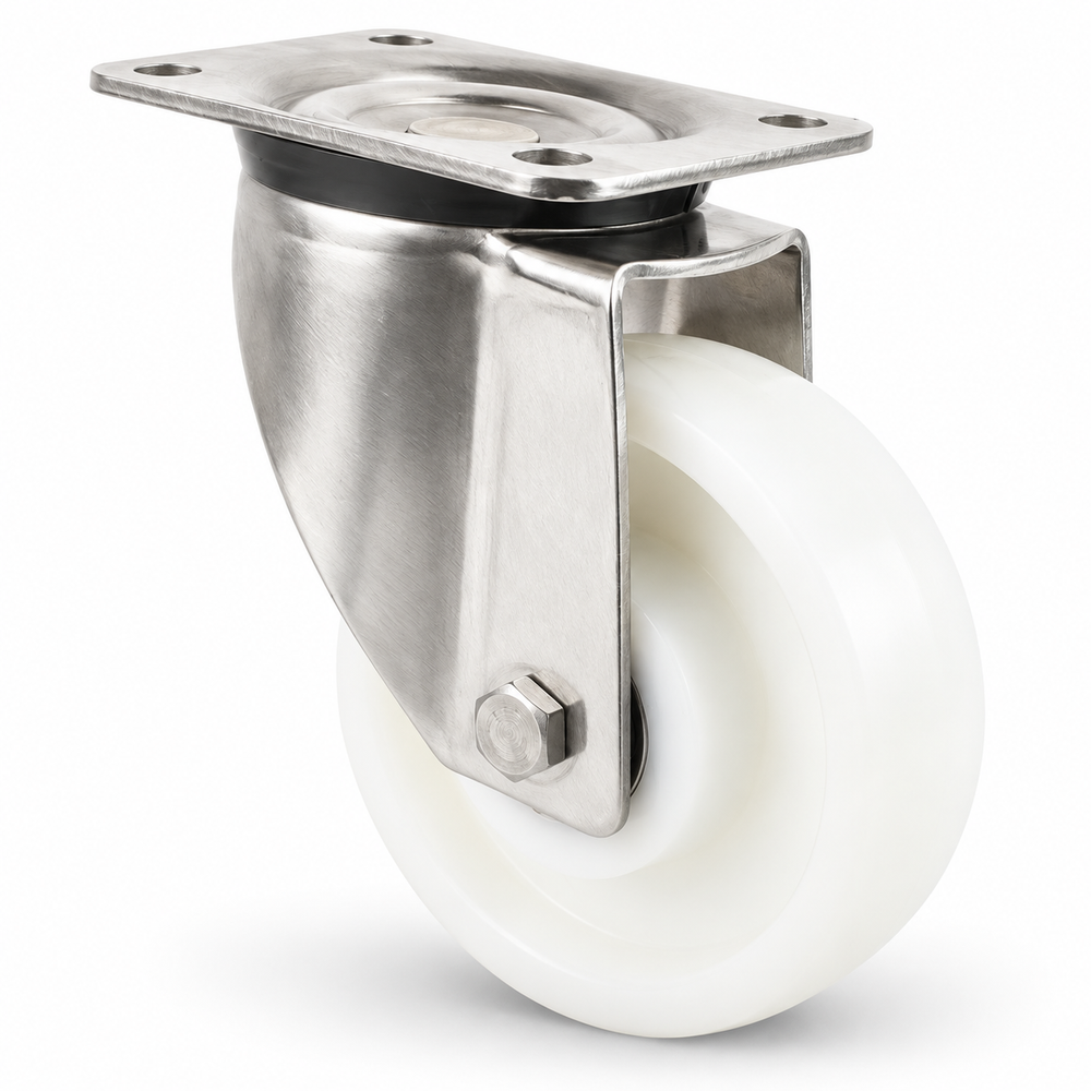 Rueda giratoria de acero inoxidable para cargas pesadas 125 mm con rueda de poliamida, rodamiento de bolas – L-LN/200NK/125/45