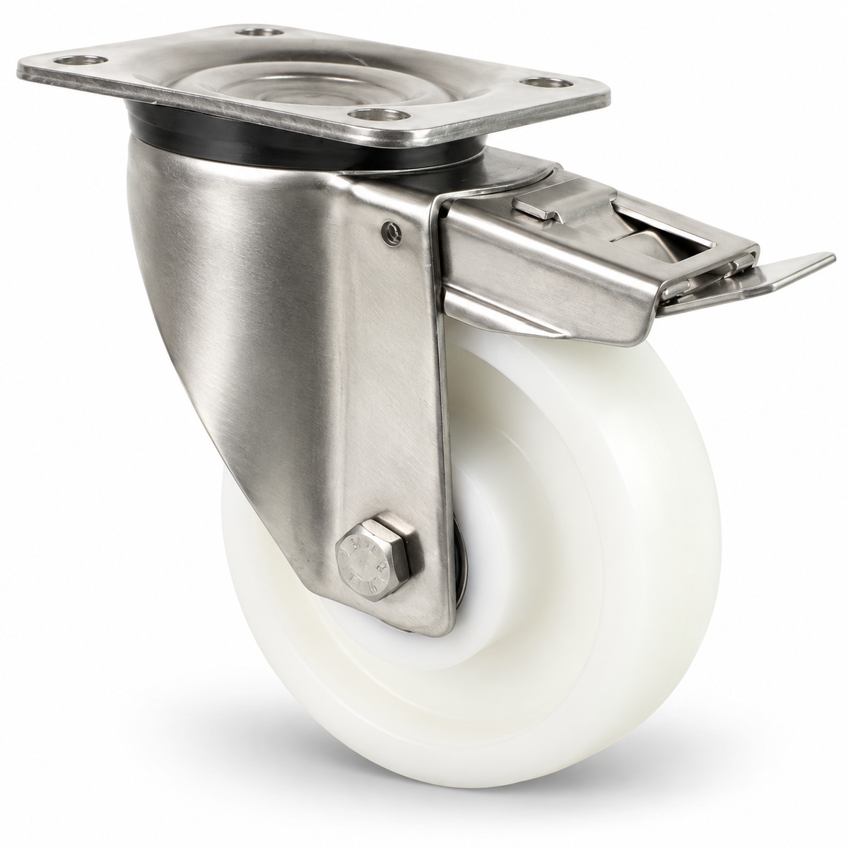 Rueda giratoria de acero inoxidable para cargas pesadas con freno 200 mm, rueda de poliamida – LTB-LN/200NK/200/50