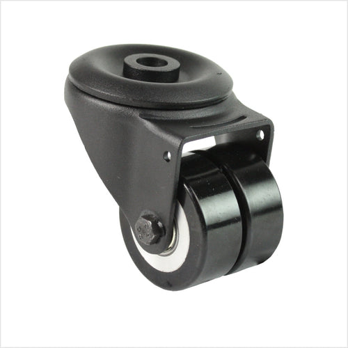 Mini rueda giratoria de alta resistencia R-MIB-691KFL con ruedas dobles planas y fijación mediante orificio para perno, tamaño de rueda 50 × 20 mm, rueda industrial compacta para aplicaciones de alta capacidad de carga.