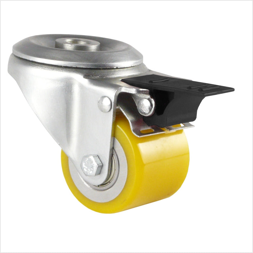 Rueda giratoria con orificio trasero y freno de bloqueo