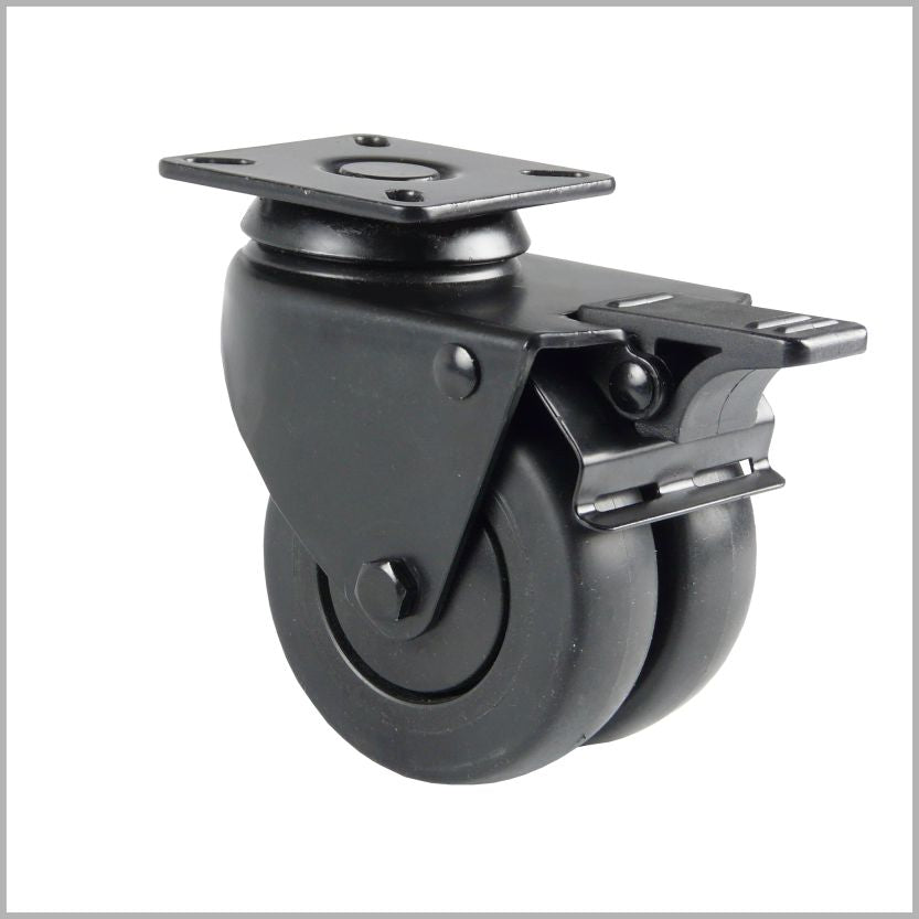 50 mm Schwarze Doppel-Lenkrolle mit Bremse – Platte – für Ladenbau & Verkaufssysteme