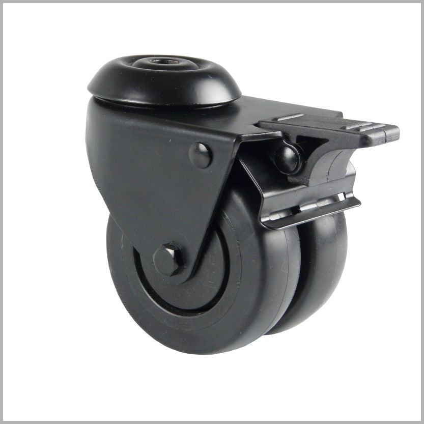 50 mm Schwarze Doppel-Lenkrolle mit Rückenloch & Bremse – für Warenträger & Displays