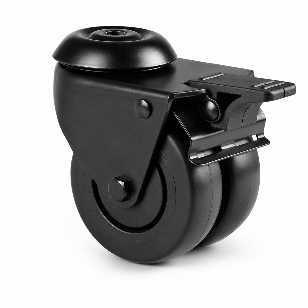 50 mm Schwarze Doppel-Lenkrolle mit Rückenloch & Bremse – für Warenträger & Displays