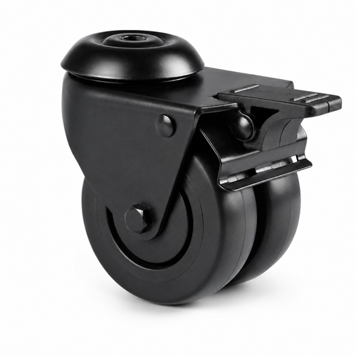 50 mm Schwarze Doppel-Lenkrolle mit Rückenloch & Bremse – für Warenträger & Displays