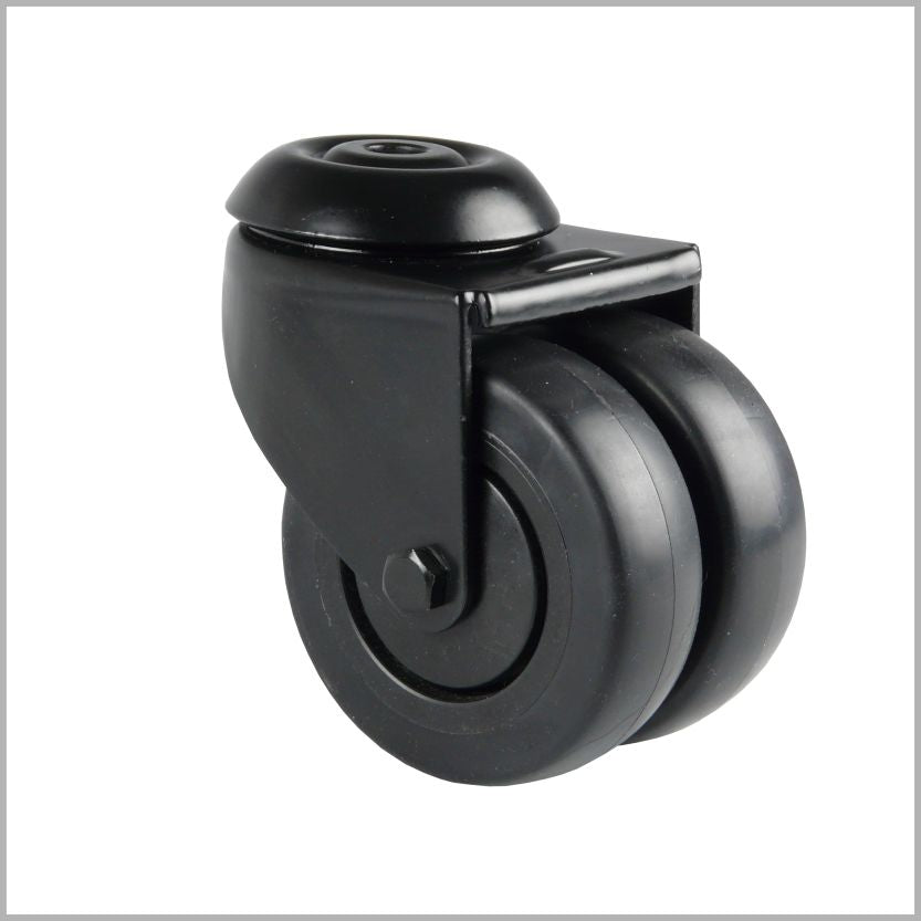 75 mm - Schwarze Möbelrolle Doppel-Lenkrolle, Gummi-Räder spurlos und leise