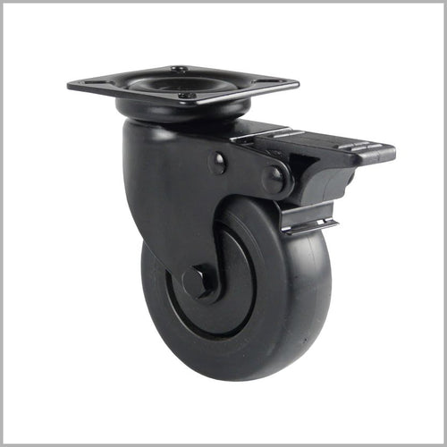 Schwarze Lenkrolle 75 mm mit Feststeller – Gummi, spurfrei für Möbel & Interior