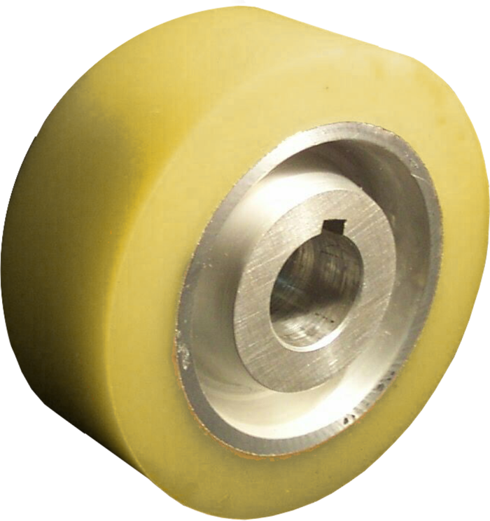 Rueda motriz VULKOLLAN® de Ø 200 × 80 mm con llanta de aluminio optimizada en peso.