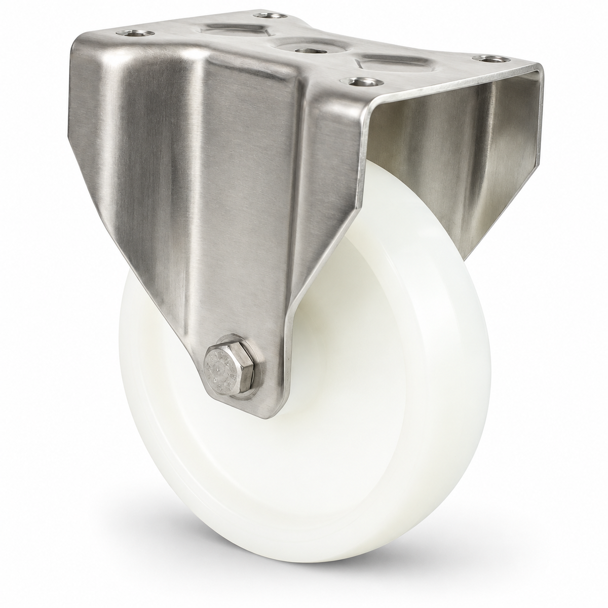 Rueda fija de acero inoxidable para cargas pesadas 125 mm con rueda de poliamida, rodamiento de bolas – B-LN/200NK/125/45