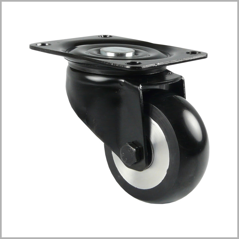 Rueda giratoria negra de alta resistencia de 150 mm con rueda de poliuretano abombada y rodamiento de bolas.