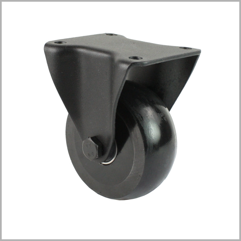 Rueda fija negra de 80 mm con rueda de poliuretano abombada, rodamiento de bolas y placa de montaje de 105x80 mm.