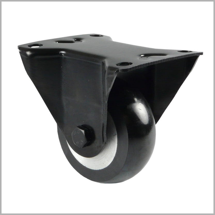 Rueda fija negra de alta resistencia de 100 mm con rueda de poliuretano abombada y rodamiento de bolas.