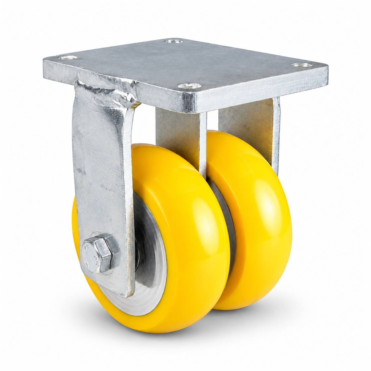 Schwerlast-Bockrolle Ø 125 mm Doppelrad, Polyurethan gelb ballig, verzinktes Stahlgehäuse, 1000 kg – B-MGGS/690KBA/125/45