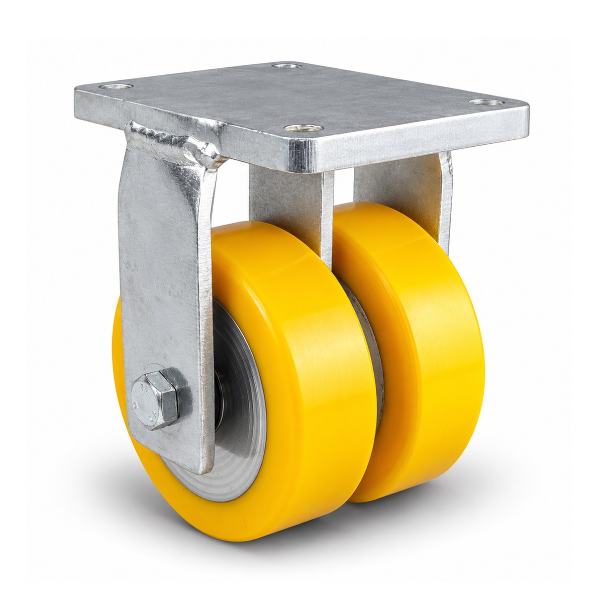 Rueda fija de alta resistencia Ø 250 mm rueda doble, poliuretano amarillo plana, soporte de acero galvanizado, 2500 kg – B-MGGS/690KFL/250/50