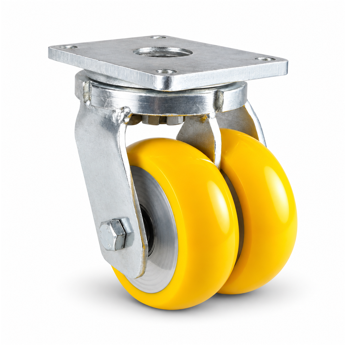 Schwerlast-Lenkrolle Ø 250 mm Doppelrad, Polyurethan gelb ballig, verzinktes Stahlgehäuse, 2500 kg – L-MGGS/690KBA/250/50