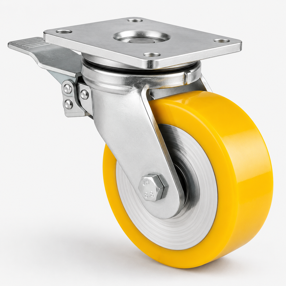 Schwerlast-Lenkrolle mit Feststeller Ø 200 mm – Polyurethan PU – 1000 kg – LTB-MG/690KFL/200/50
